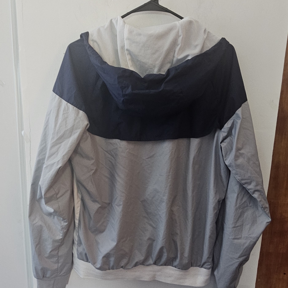 Nike Windbreaker Jacket Small Navy Gray White Hooded Full Zip Jacket - Picture 4 of 8